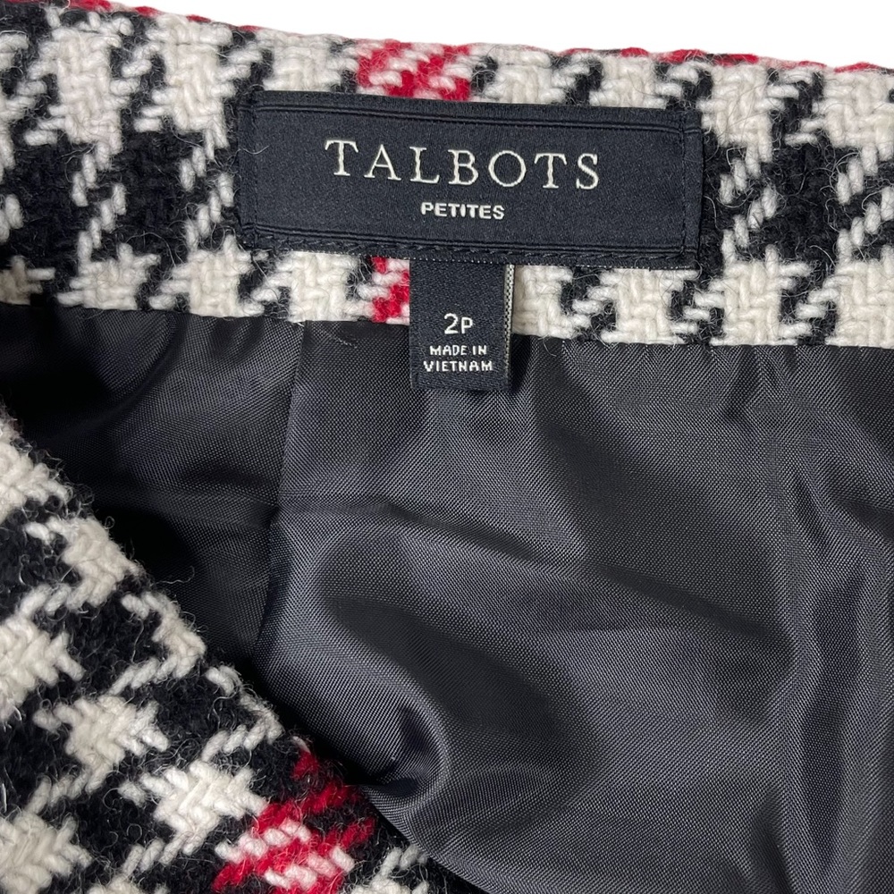 Talbots Black Red & White Houndstooth Plaid Wool Skirt Size 2P - Picture 5 of 9